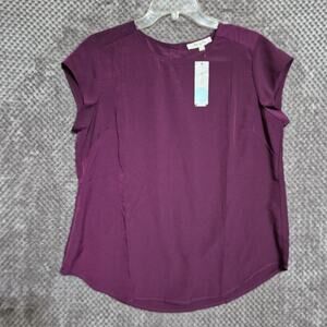 Monday Fun Blouse Women Large Purple Madeigh Button Back Cap Sleeve Relax Airy